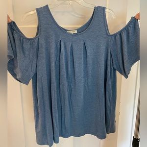 Blue Flowy Cold Shoulder Top. Size Medium